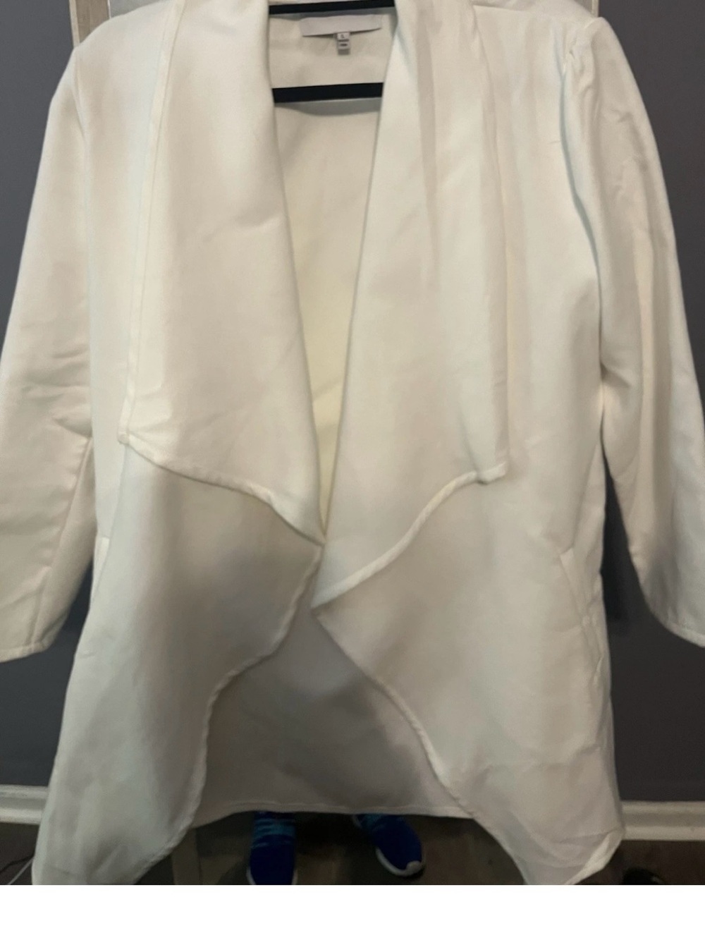 Fashion Nova White Draped Open Front Pea Coat